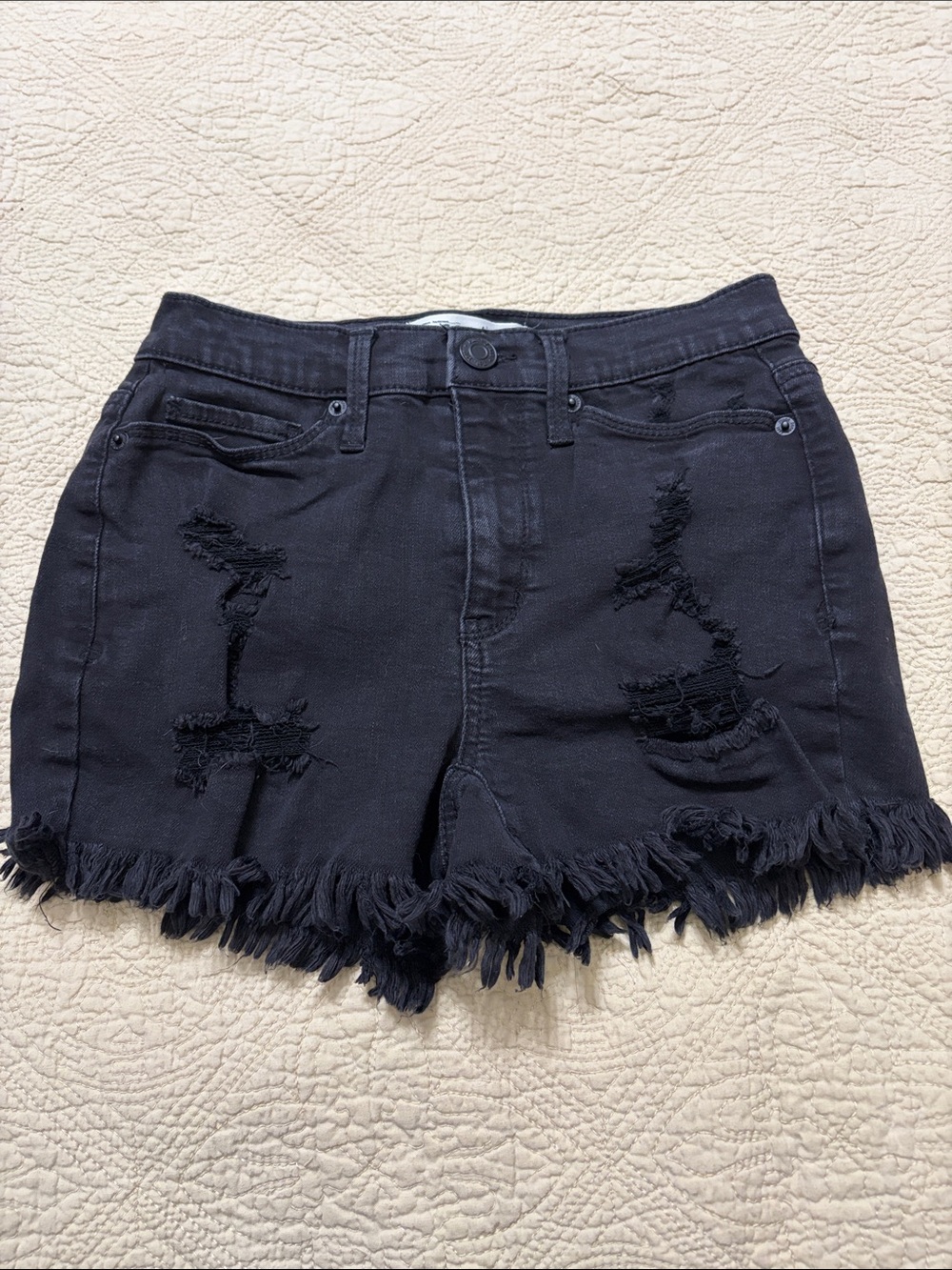 Mudd Black Distressed Frayed-Hem Denim Shorts